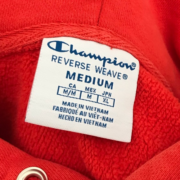 Champion Reverse Weave Polka Dot Spell Out Hoodie Orange Red Sweatshirt - Picture 5 of 7